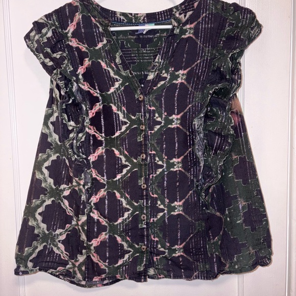 Anthropologie A+ Pilcro Ruffled Buttondown in Navy - 2XL Plus Size - Picture 2 of 10